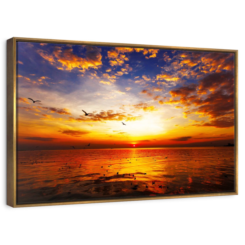 Ciel coucher de soleil, 46 po x 31 po, Cadre flottant doré