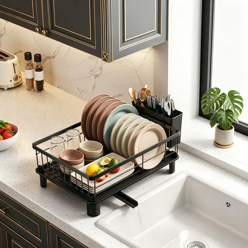 Dish Drying Rack Space Saving for Kitchen Counter, Stainless Steel Dish Drainer