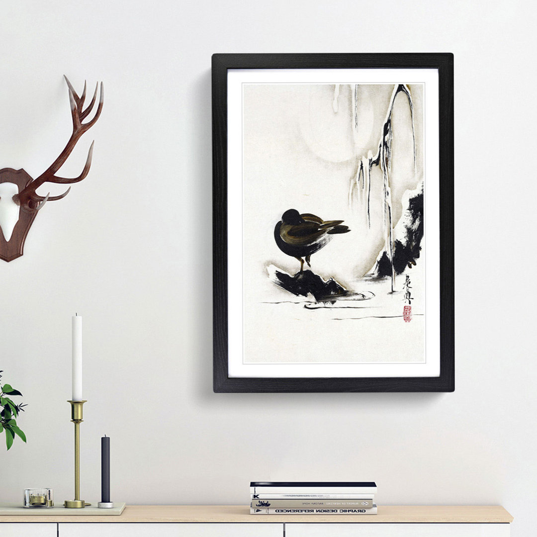 Bird and Willow Tree in the Snow by Shibata Zeshin - Framed Print