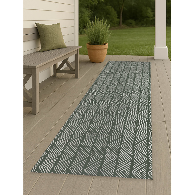 Chev Wave Stripe Non-Slip Outdoor Rug, Runner 2'6" x 8'