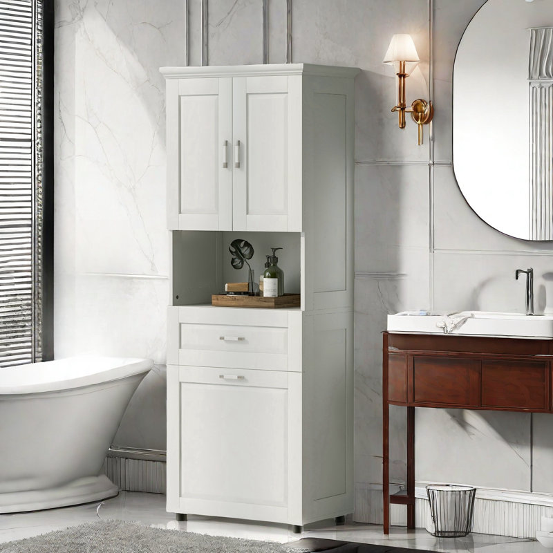 Stancuta Tall Bathroom Cabinet with Tilt-Out Laundry Basket