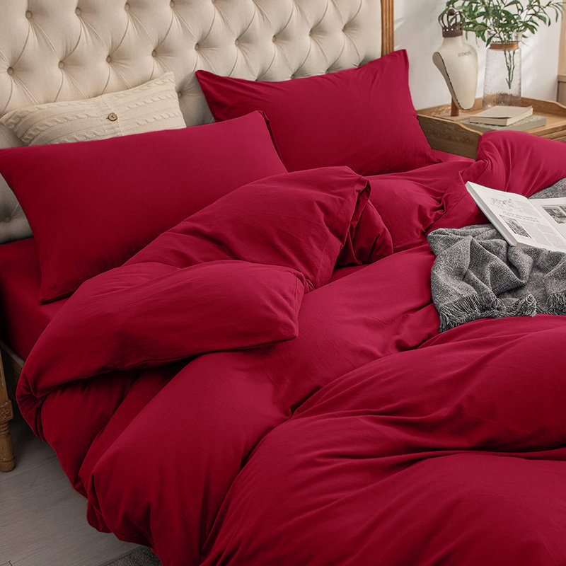 Luxury 4-Piece Microfiber Duvet Cover Complete Set, Double Duvet Cover + 3 Additional Pieces, Burgundy