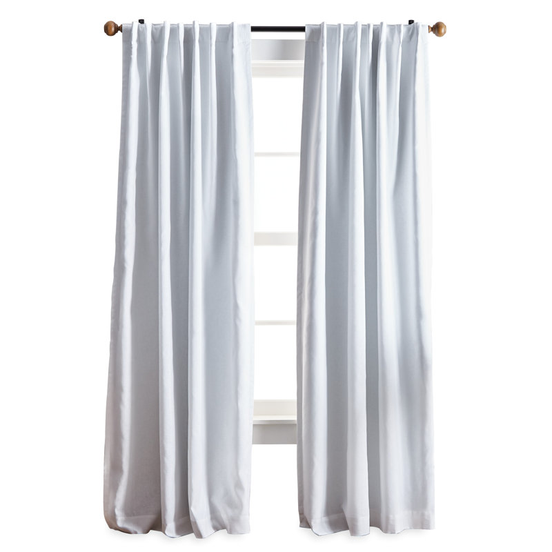 White Cotton Linen Blackout Curtain Panel Pair, 84"