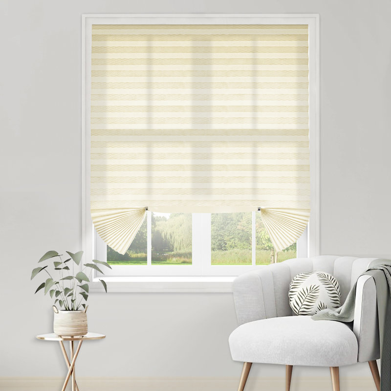 Beige Blinds With Embossed Design Temporary Pleated Window Shades No Drill Stick On Windows Coverings, 24" W x 71" L