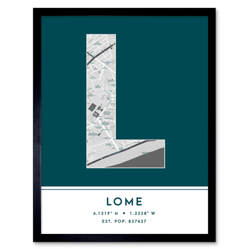 Lome City Map Lome Togo City Map Teal - Single Picture Frame Typography