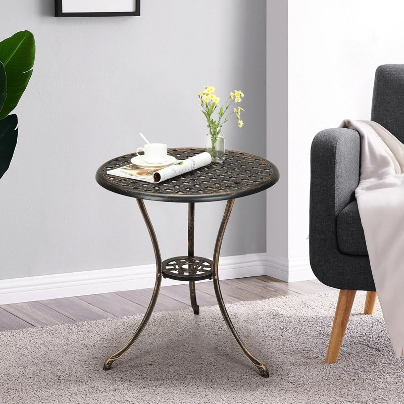 23.6"Patio Bistro Table, 2" Umbrella Hole, Brown