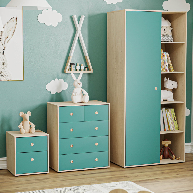 Karicia Bedroom Set, Blue/Oak