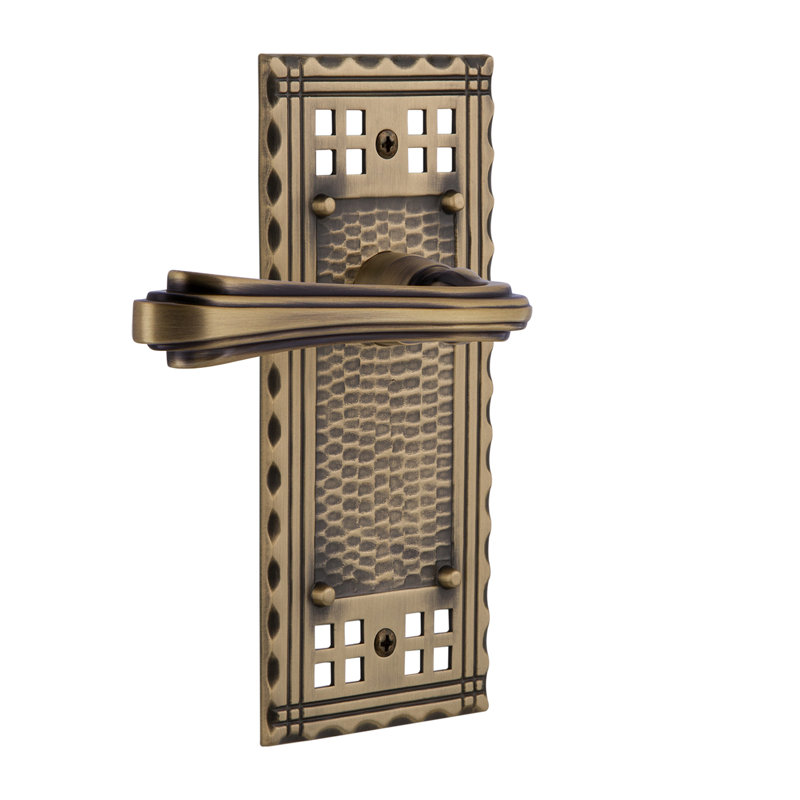 Craftsman Plate Single Dummy with Fleur Lever, Antique Brass, Left Handed