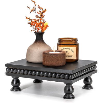 Pine Wood Display Riser for Room Decor – Farmhouse Pedestal Stand with Beaded Edge for Apartment Essentials, Small Plant Stand or Coffee Stand Accents – Perfect Modern Room Decor(Black)