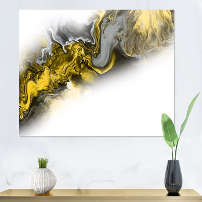 Vague de marbre jaune et gris sur blanc - peinture sur toile