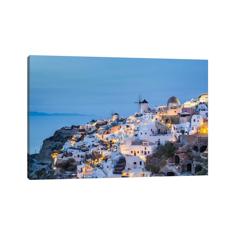 Village d'Oia la nuit, Santorini, Grèce, H 18 po x l 26 po x P 1,5 po