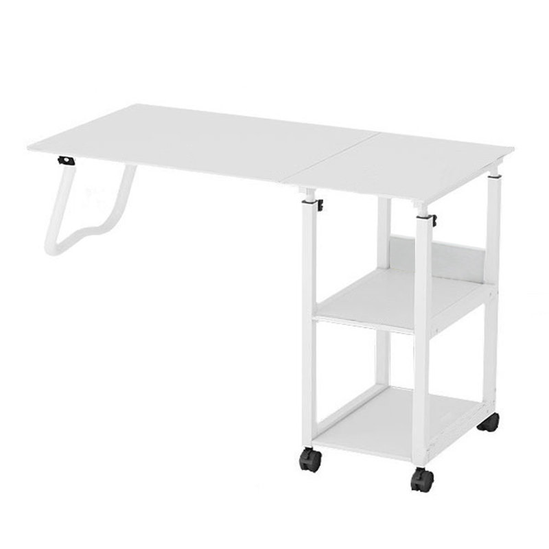 Adjustable Solid Wood Top Metal Base Computer Desk, White, White