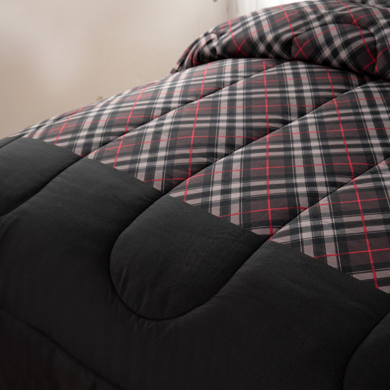 Twin Black and Red Microfiber Down Alternative Comforter Set