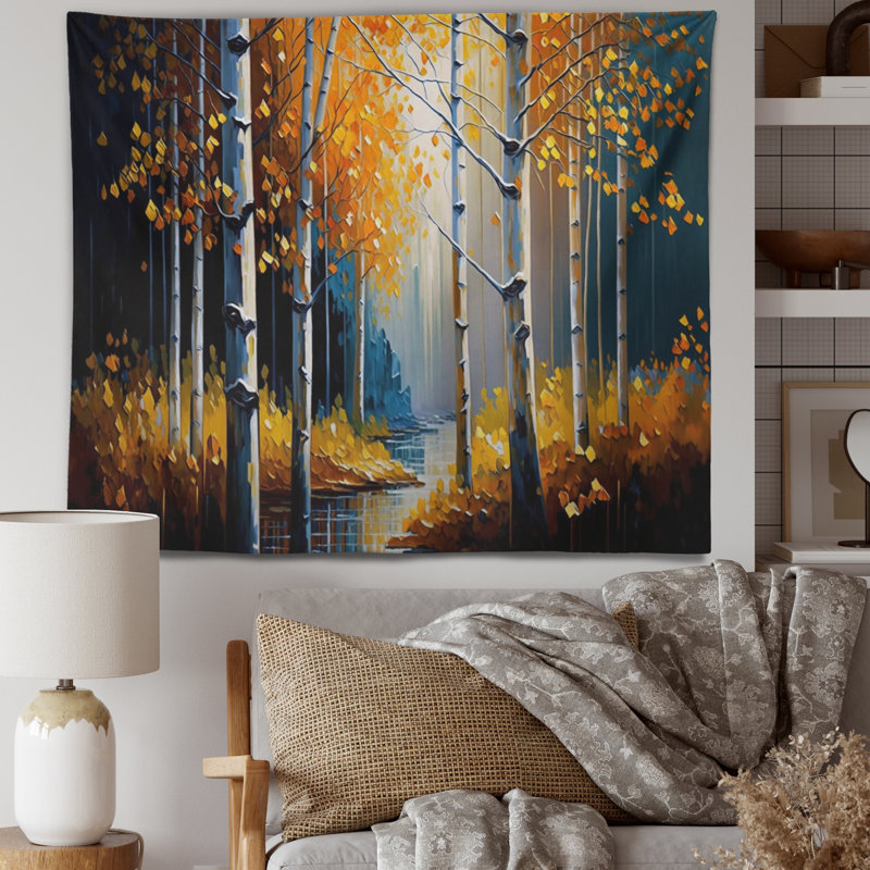 Tapisserie en polyester dans la forêt jaune VI, H 32 po x l 39 po