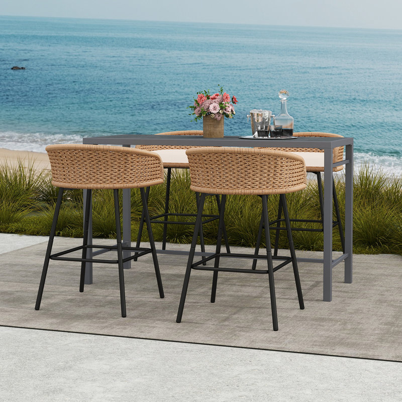 Ensemble repas extérieur pour 4 personnes avec coussins pour 4 personnes, Kaki, Gris