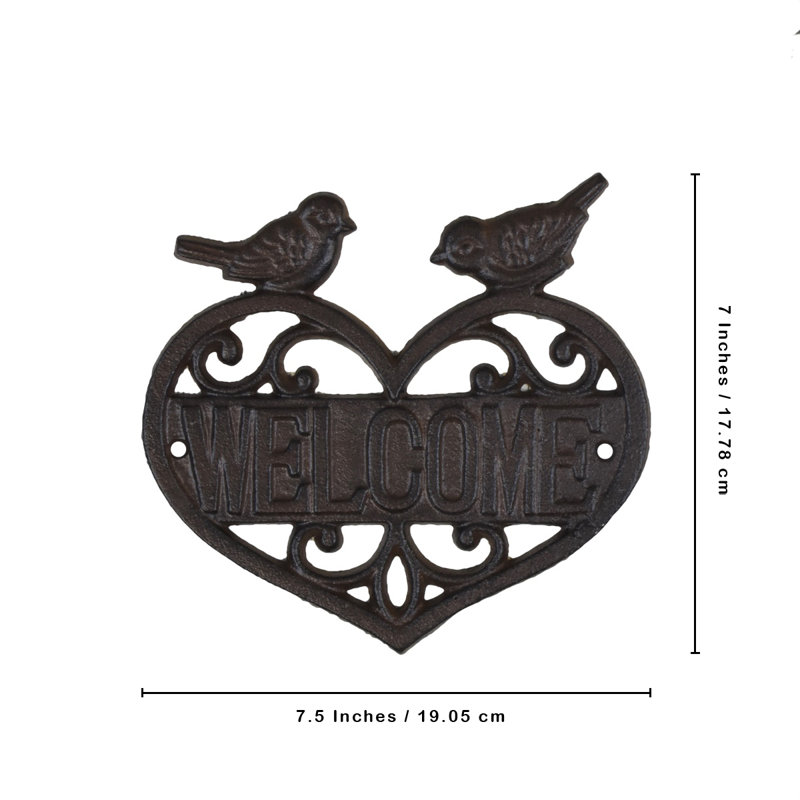 Métal Love Birds Welcome Heart, plaque de porte en fonte rustique, décoration murale, porche