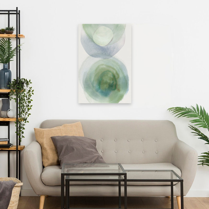 (ZL086-A) Cercles mous en bleu et vert - formes abstraites minimalistes modernes, H 24 po x l 16 po
