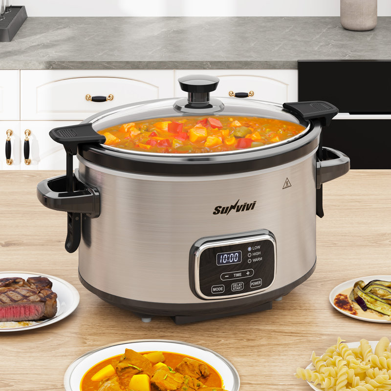 4 Quart Programmable Slow Cooker, Digital Slow Cooker With Timer, 3 Cooking Modes, Locking Lid, Dishwasher-safe Ceramic Pot, Glass Lid, Stainless Steels