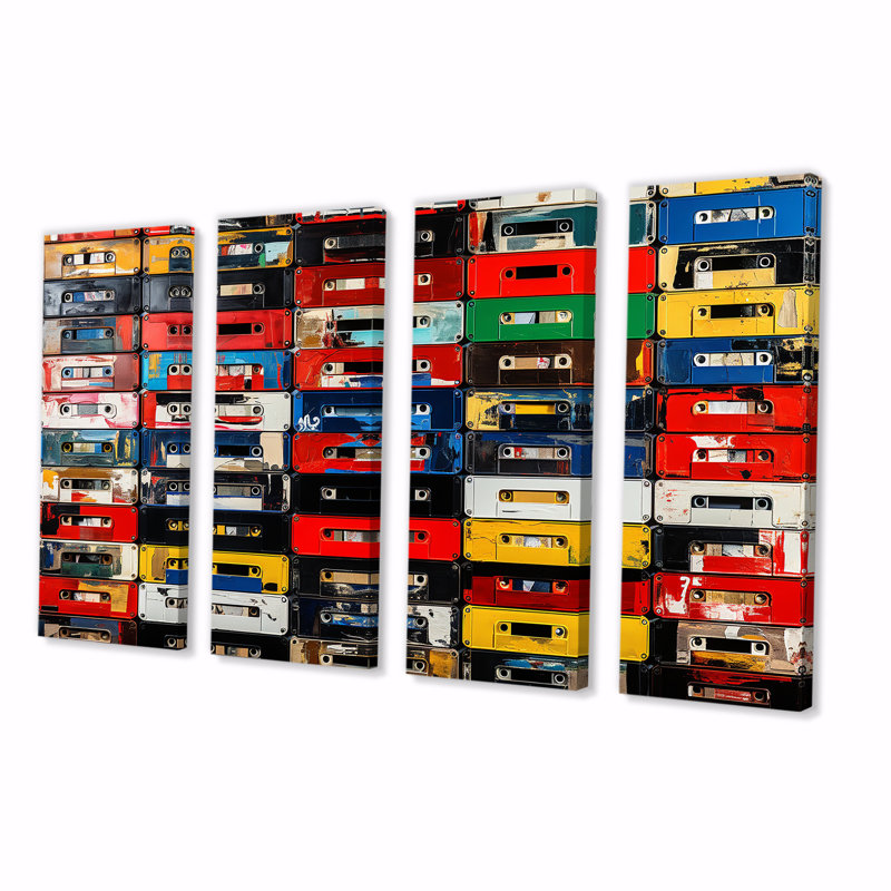Ensemble de 4 pièces de cassettes colorées Pop Art Melodic Tapes - Cassette Tapes, H 32 po x l 64 po