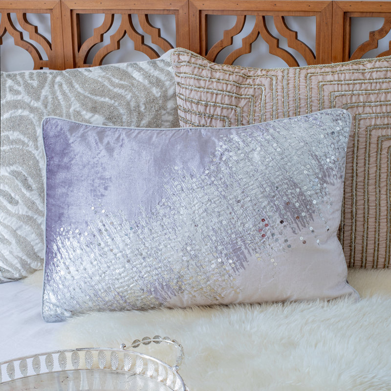 Housse de coussin en polyester à paillettes, Gris/argent, polyester