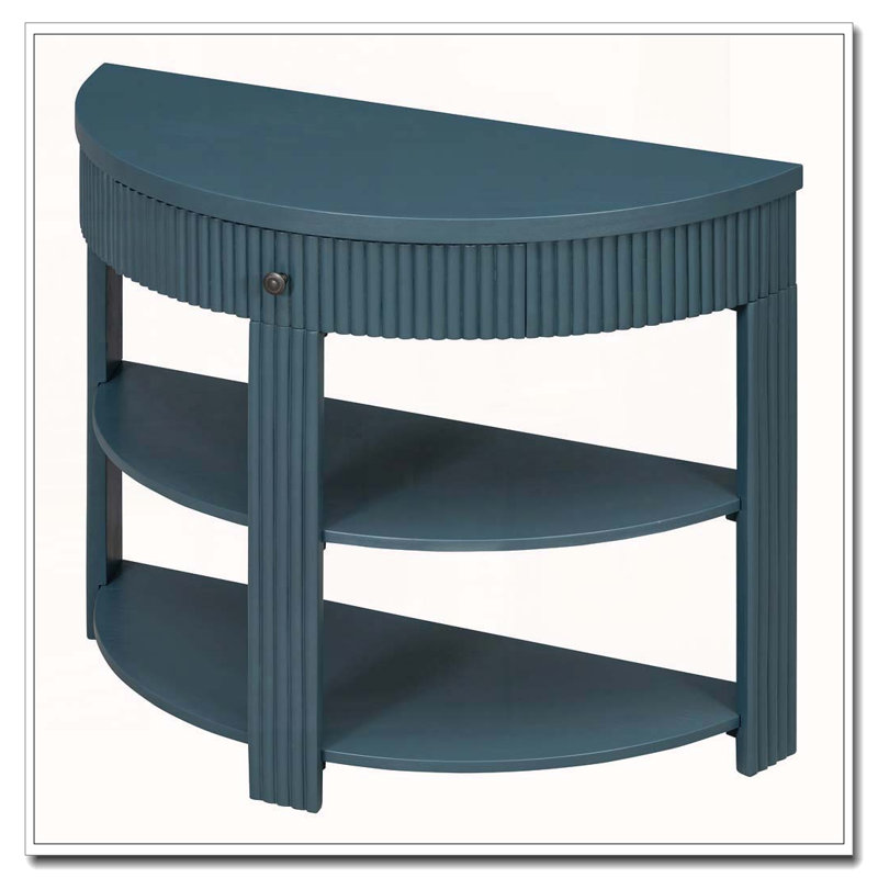 Console cannelée demi-lune avec tiroir et tablettes, Navy