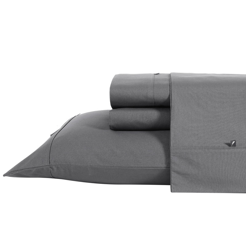 Bradford 200 Thread Count Breathable Cotton Percale Sheet Set, Queen Sheet Set with 2 Pillowcases, Solid Gray