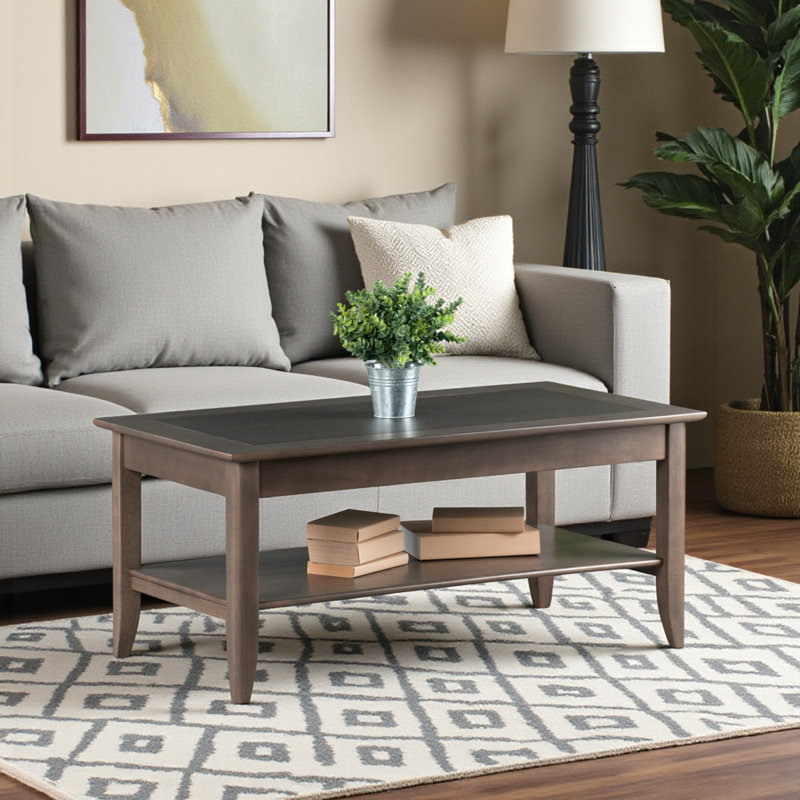 Callion Contemporary Gray Finish Coffee Table With Lower Shelf, 17.95" H X 39.75" W X 22.25" D