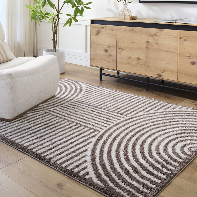 Machine Washable Shaggy Boho Dark Brown Area Rug, Rectangle 160 x 213cm