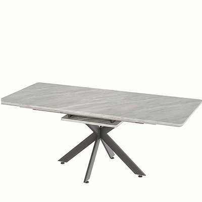 62.4" Extendable 78.15"Very large Grey Dining Table Modern Mid-Century Kitchen Table Set for Dining Room, party Table,Conference table,Black metal X s
