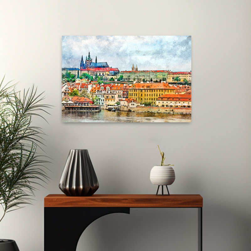 Prague Castle Vista Abstract Architecture City Wall Art Print 1 Piece Wrapped Canvas Wall Art, 40.64cm H x 60.96cm W