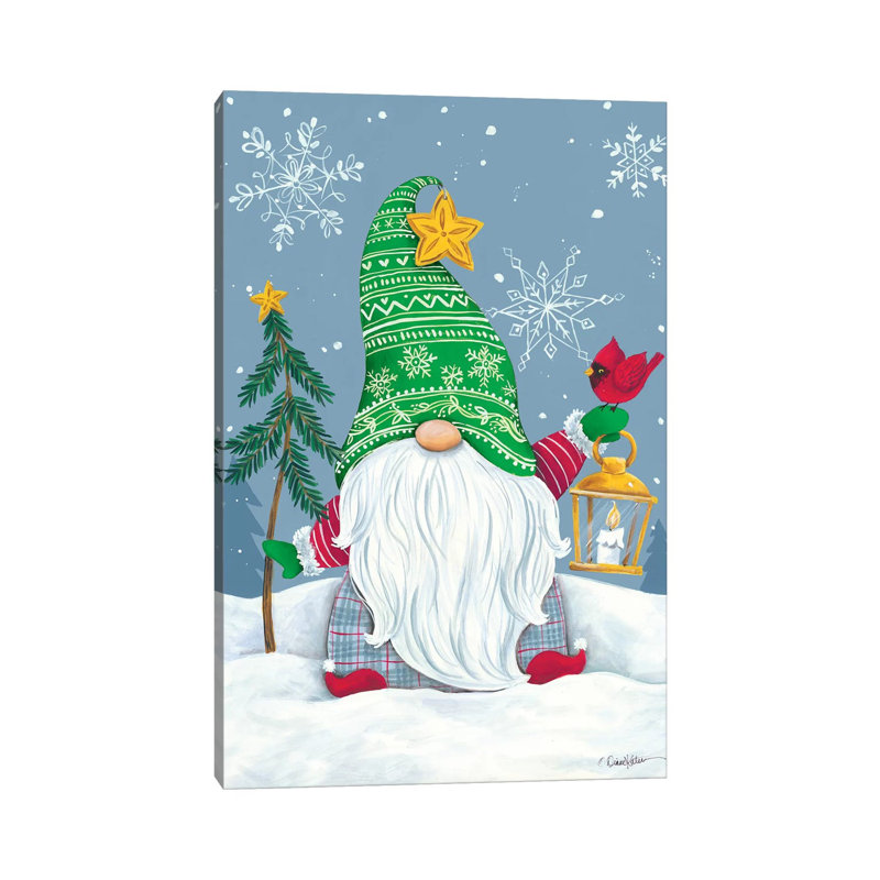 Snowy Gnome With Lantern by Diane Kater - Print on Canvas, Wrapped Canvas, 20.32 cm H x 30.48 cm W