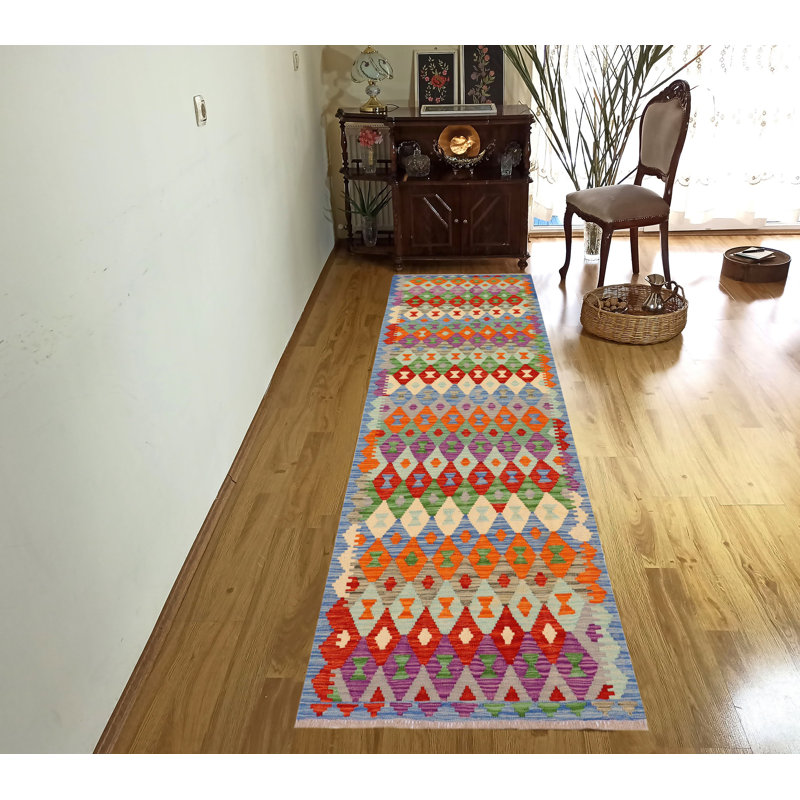 Turkish Bohemian Riva Hand-Woven Kilim Runner - 2'11'' X 9'9''