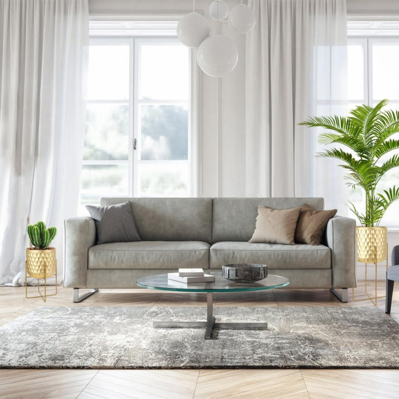 Set of 2 Gold Metal Planters with Stands for Living Room
