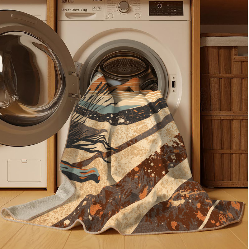 Tapis beige lavable à la machine Ottavio, Carré 5 pi