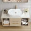 Meuble-lavabo mural moderne avec lavabo ovale en céramique et meuble flottant à plusieurs niveaux avec tiroir à fermeture en douceur (robinet non inclus)