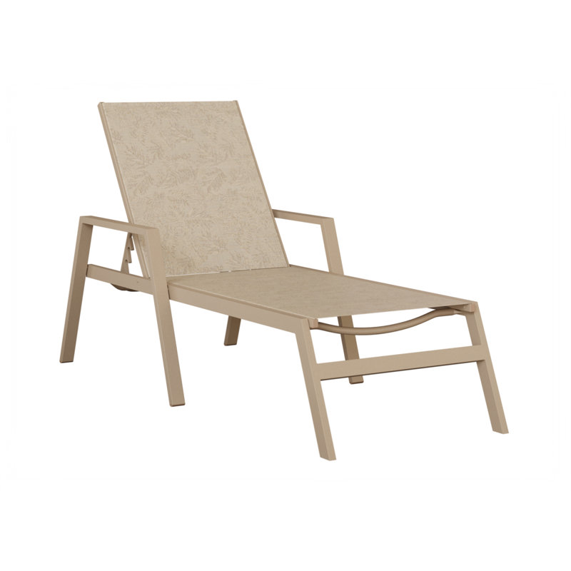 Berlin Gardens Vida Sahara Speckle Aluminum Chaise Lounge With Tropic Foliage Sling Fabric, Yellowish Beige, Sahara Speckle