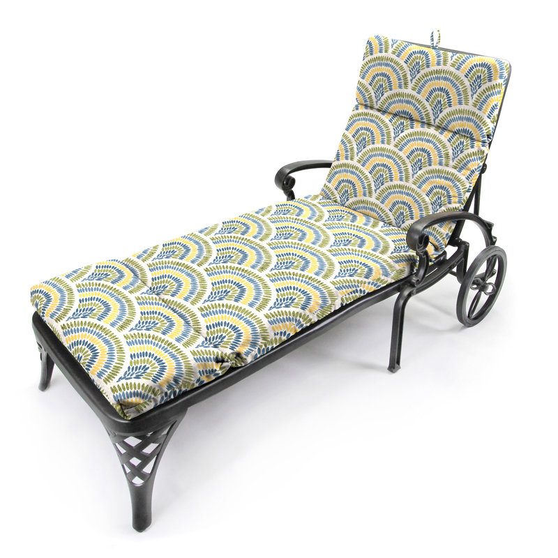 72" x 21" Keekee Bamboo Grey Floral Outdoor Chaise Lounge Cushion with Ties and Loop, Butter Multicolor Dash