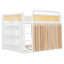 Lit superposé double avec tablette de rangement à 3 niveaux, décor en rotin, rideaux et lumières d'intimité, cadre de lit superposé en bois moderne - blanc