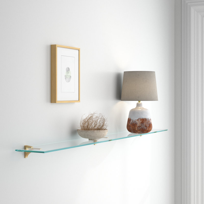 Earlham Tempered Glass Wall Mounted Bracket Shelf, Brass