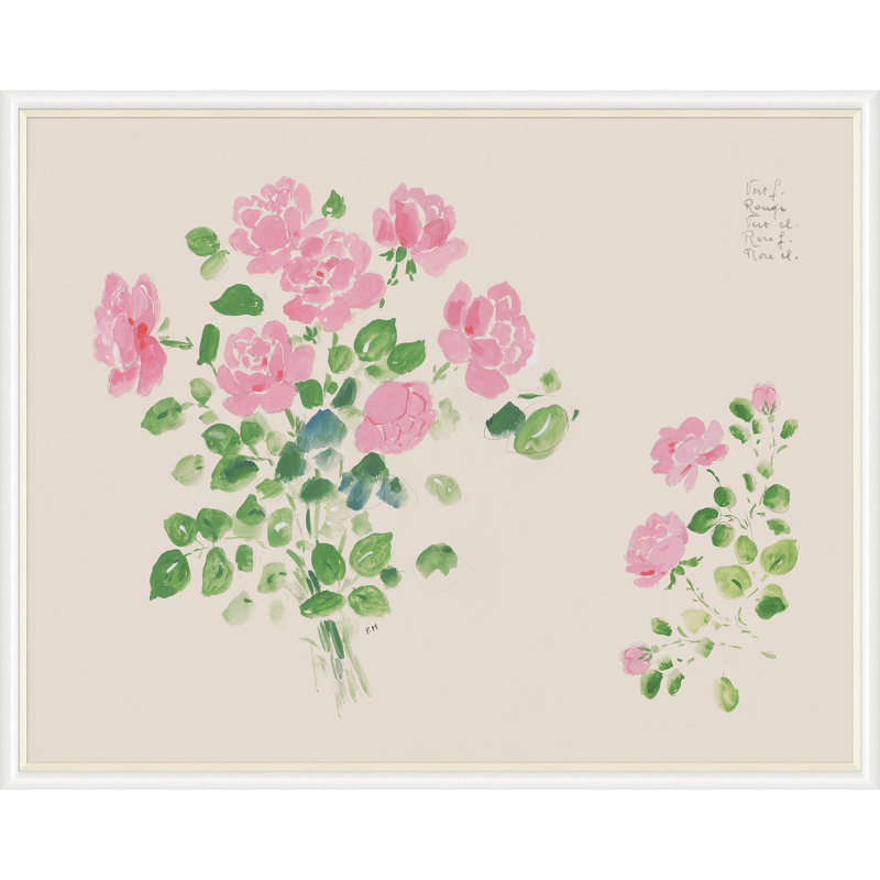 «Rose Bouquet» par Paule Marrot - reproduction imprimée, H 43 po x l 54 po x P 1,25 po, Cadre blanc