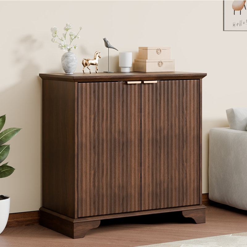 31.5" W Modern Fluted Sideboard Buffet Cabinet with Storage – Wood Coffee Bar Credenza with Doors & Adjustable Shelves for Living Room, Dining Room, Kitchen or Entryway