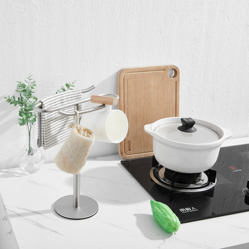 Porte-serviettes à main, porte-serviettes sur pied en acier inoxydable SUS304, barre de tour pour comptoir de meuble-lavabo de cuisine