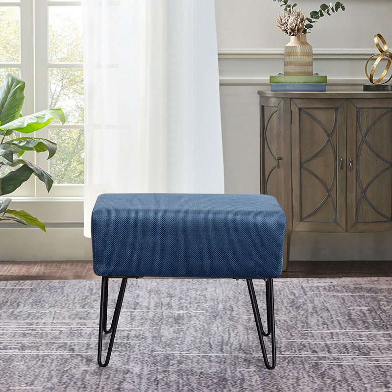 Avilla Upholstered Ottoman, Orion Blue Polyester