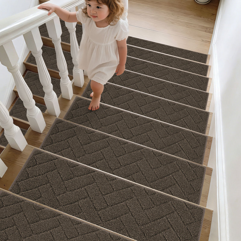 Tapis d'escalier intérieur antidérapant et lavable (ensemble de 4), Brown, 4