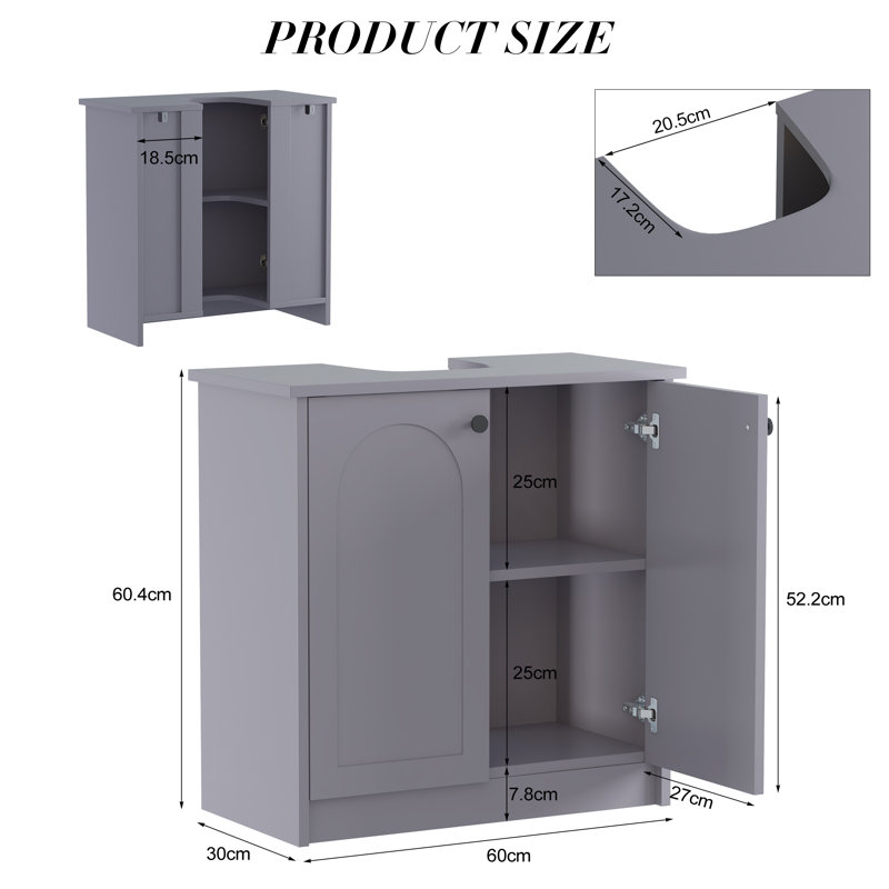 60cm Single Bathroom Vanity Base Modern Free-Standing, Grey