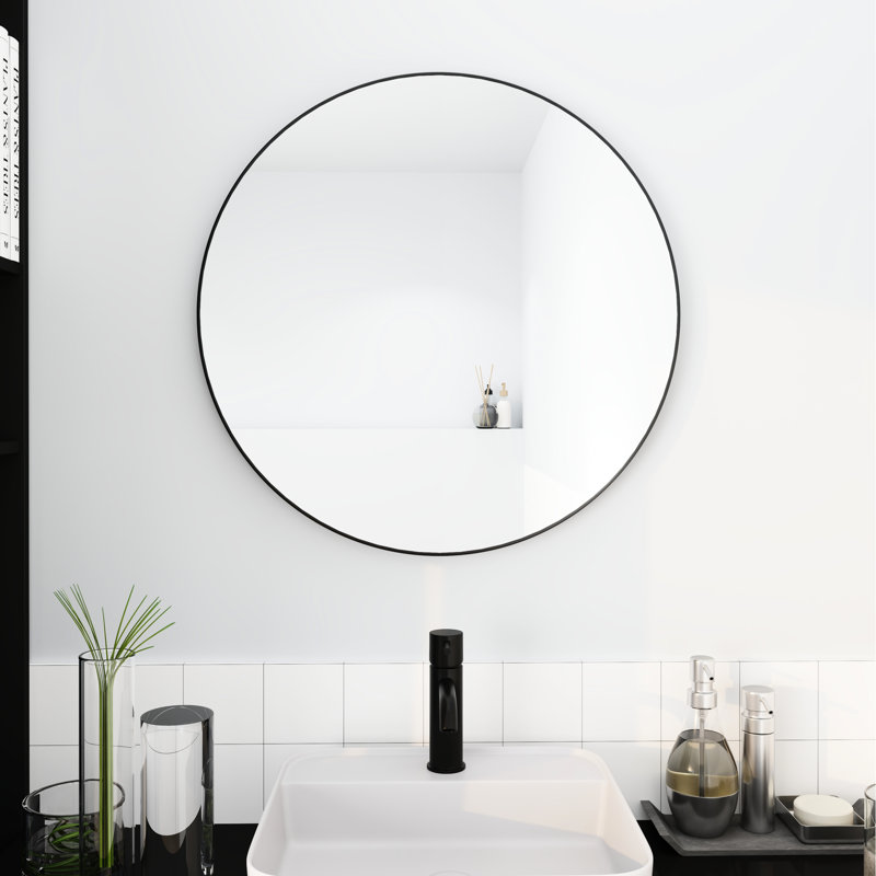 Grand miroir rond noir de 24 po pour salle de bain, vestibule et plus avec panneau en structure d'aluminium, 24" x 24"