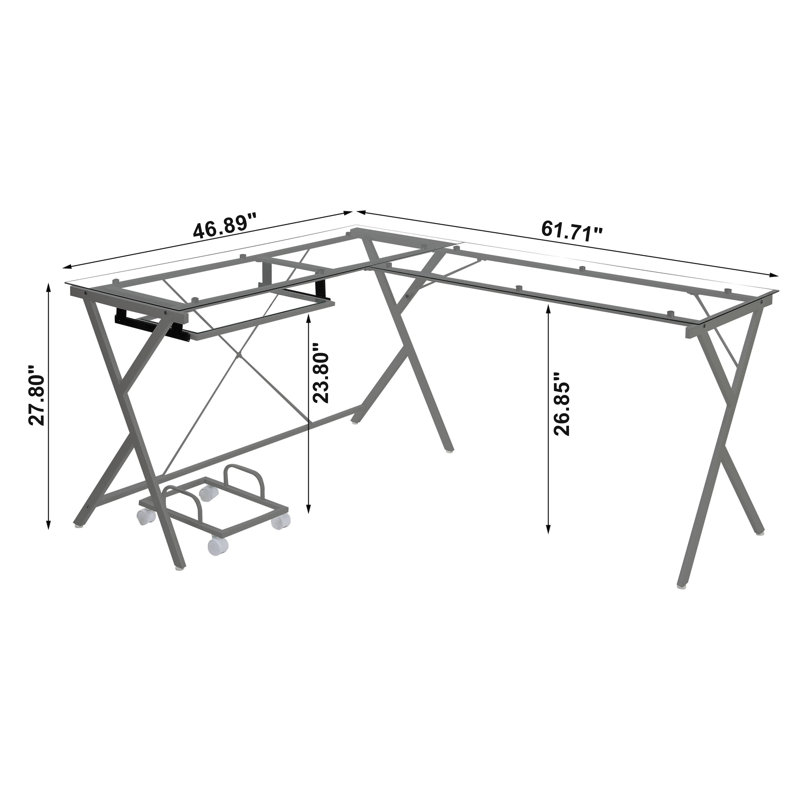 Avelyn Clear Glass Computer Desk, Gray
