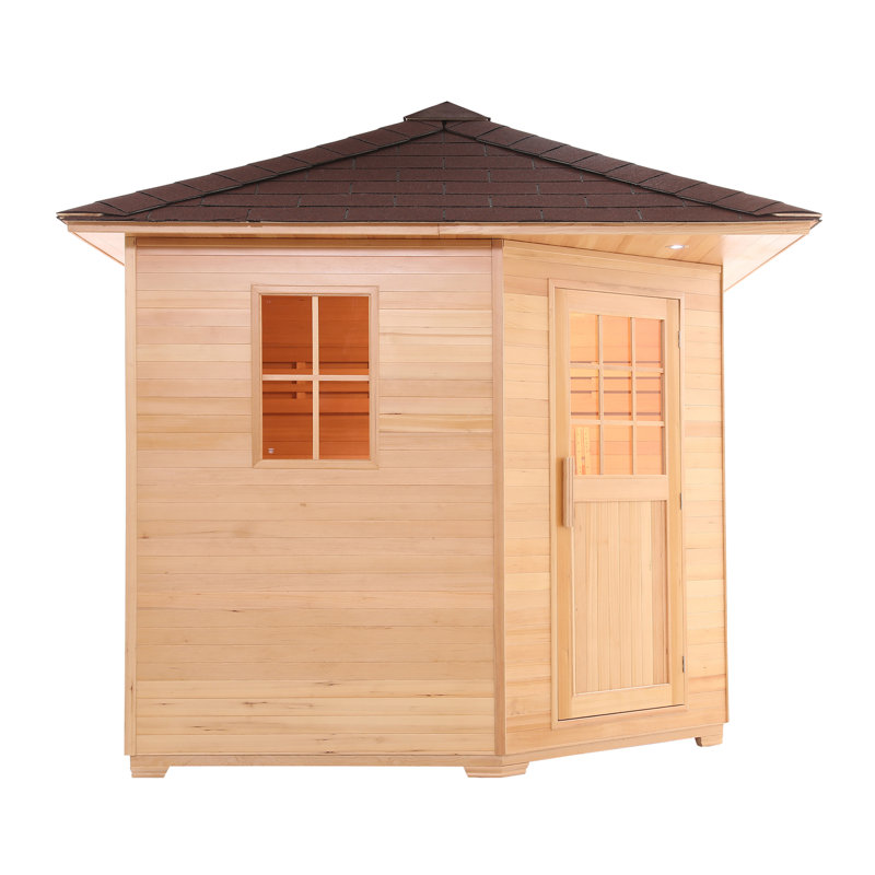 Canadian Red Cedar Wet Dry Outdoor Sauna with Asphalt Roof - 8 kW UL Certified Heater - 8 Person, Hemlock