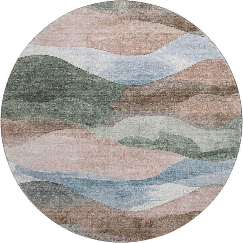 Premium Machine Washable Pinkston Waves Rug, Round 8'