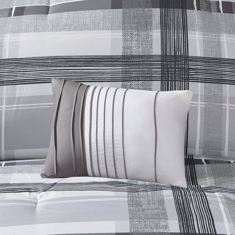 Édredon simple / simple TG - tissu écossais noir et gris avec tissu décoratif